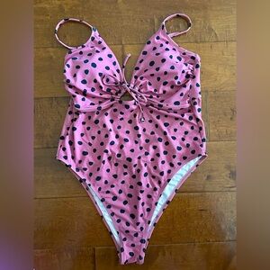 Shade & Shore Pink and Black Polkadot One Piece Swimsuit